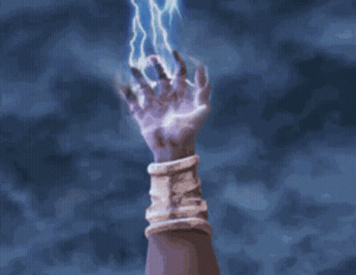 A Man Holding A Lightning Bolt In His Hand . GIF