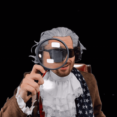 A Man Holding A Magnifying Glass In Front Of His Face With The Words That 'S Agi Above Him GIF