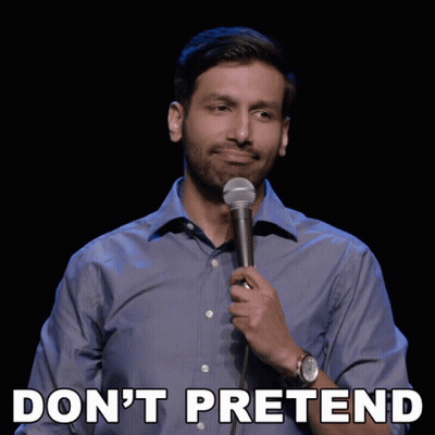 A Man Holding A Microphone With The Words " Do N't Pretend " Written Below Him GIF