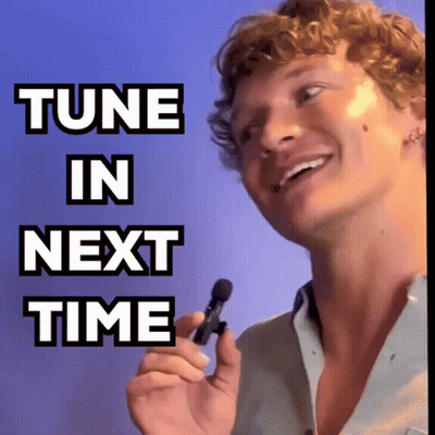 A Man Holding A Microphone With The Words Tune In Next Time On The Bottom GIF