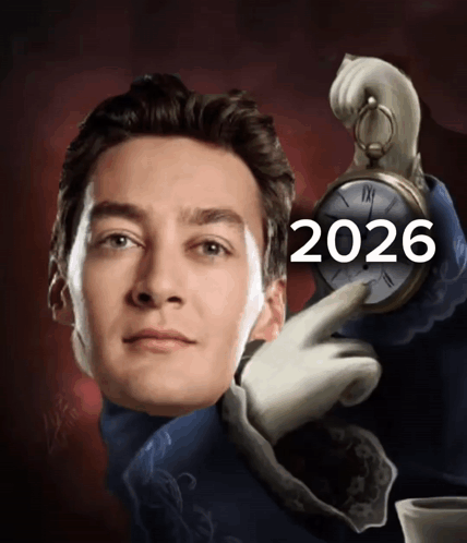 A Man Holding A Pocket Watch With The Year 2026 On The Bottom Right GIF