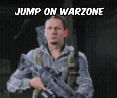 A Man Holding A Rifle With The Words Jump On Warzone Written Above Him GIF