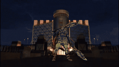 A Man Holding A Sword In Front Of A Large Explosion GIF