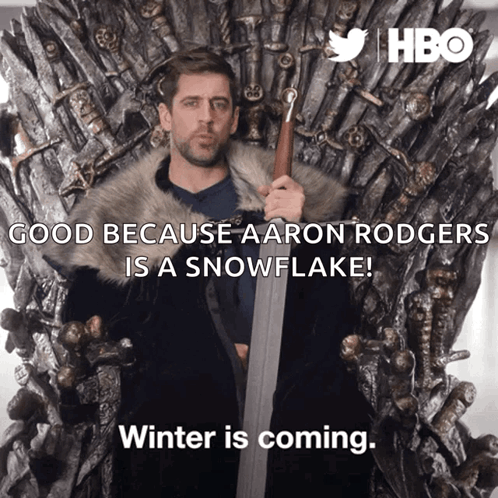A Man Holding A Sword In Front Of A Throne That Says Hbo On It GIF