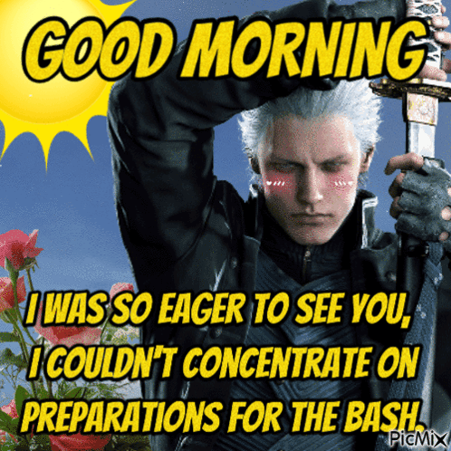 A Man Holding A Sword Says Good Morning GIF