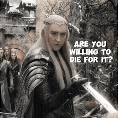 A Man Holding A Sword With The Words Are You Willing To Die For It On The Bottom GIF