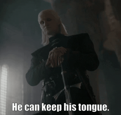 A Man Holding A Sword With The Words He Can Keep His Tongue Below Him GIF