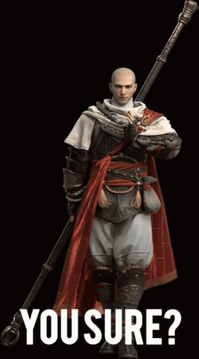 A Man Holding A Sword With The Words " You Sure " Behind Him GIF