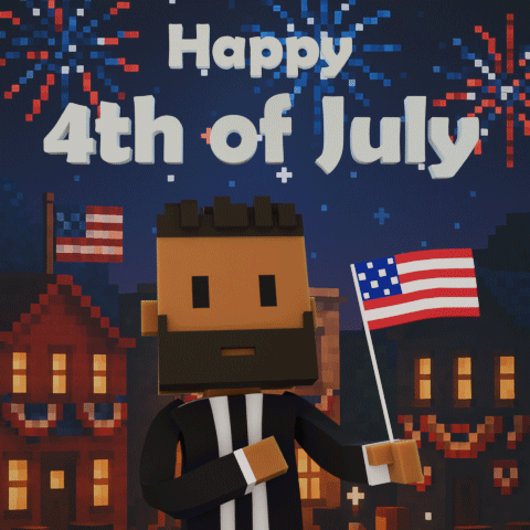 A Man Holding An American Flag With The Words Happy 4Th Of July GIF