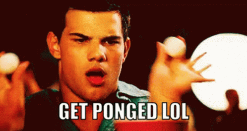 A Man Holding Eggs With The Words Get Ponged Lol Written Below Him GIF