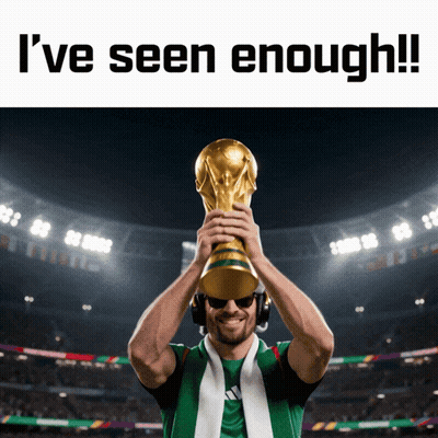 A Man Holding Up A Trophy With The Words " I 'Ve Seen Enough " Below Him GIF