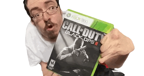 A Man Holds Up A Call Of Duty Black Ops Ii Video Game Sticker