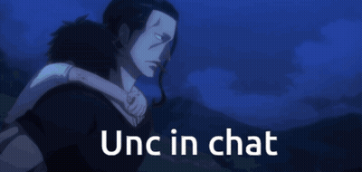 A Man Hugging Another Man With The Words " Unc In Chat " Above Him GIF