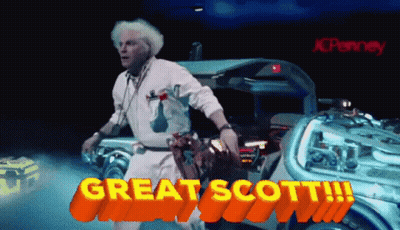 A Man In A Back To The Future Costume Says Great Scott On The Screen GIF