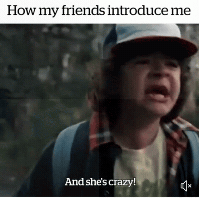 A Man In A Baseball Cap Is Crying And Says How My Friends Introduce Me And She 'S Crazy . GIF