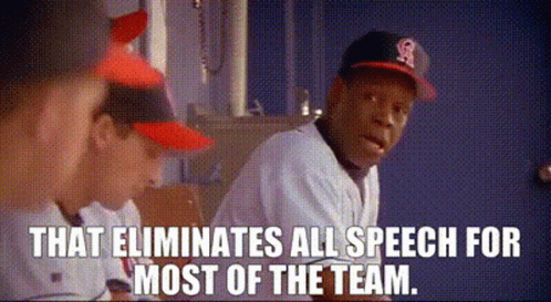 A Man In A Baseball Uniform Is Sitting In A Locker Room With A Quote That Eliminates All Speech For Most Of The Team GIF