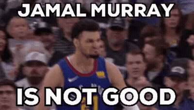 A Man In A Basketball Uniform Is Standing In Front Of A Crowd . GIF