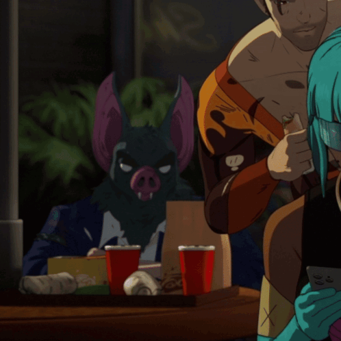 A Man In A Bat Costume Sits At A Table With Two Red Cups And The Words Prism You On The Bottom GIF
