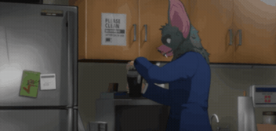 A Man In A Bat Mask Is Standing In Front Of A Refrigerator With A Please Clean Sign On It GIF