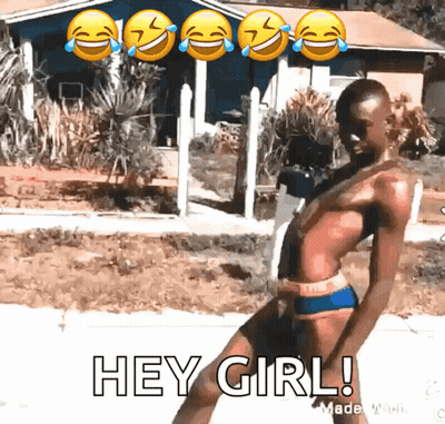 A Man In A Bathing Suit Says " Hey Girl " GIF