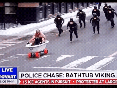 A Man In A Bathtub Is Being Pulled By Police GIF
