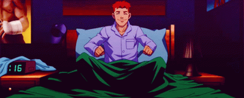 A Man In A Bed With A Digital Clock That Says 1:16 On It GIF