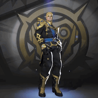 A Man In A Black And Gold Costume Is Standing In Front Of A Star GIF