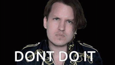 A Man In A Black And Gold Jacket Says " Dont Do It " In White Letters GIF