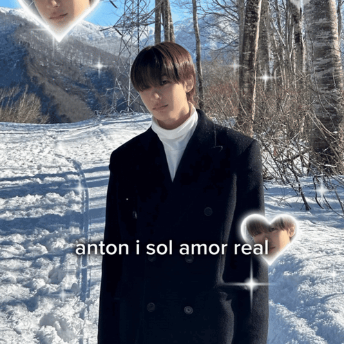 Man In Black Coat In Snow With Anton I Sol Amor Real GIF
