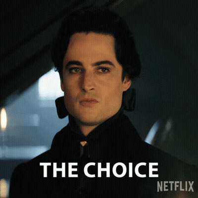 A Man In A Black Coat With The Choice Netflix Written On The Bottom GIF