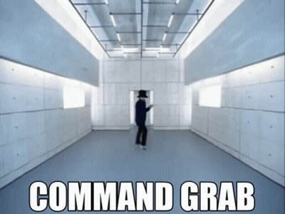A Man In A Black Hat Is Dancing In A Room That Says Command Grab On The Bottom GIF