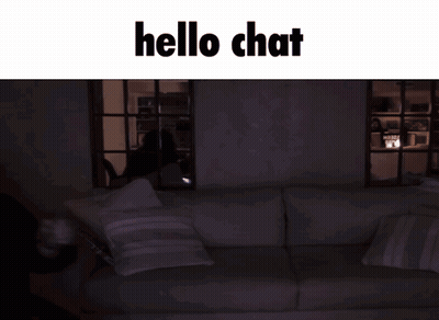 A Man In A Black Hoodie Is Pointing At Something With The Words Hello Chat Written Above Him GIF