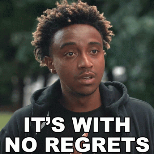 A Man In A Black Hoodie With The Words It 'S With No Regrets GIF