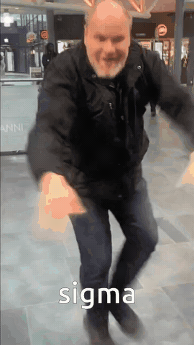 A Man In A Black Jacket Is Dancing With The Word Sigma Written Below Him GIF
