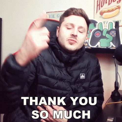 A Man In A Black Jacket Is Giving A Thumbs Up And Says " Thank You So Much " GIF