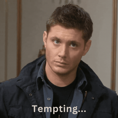 A Man In A Black Jacket Is Looking At The Camera With The Words Tempting Behind Him GIF