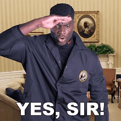 A Man In A Black Jacket Salutes With The Words Yes Sir GIF