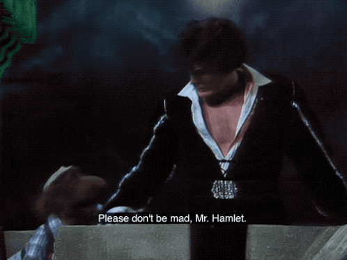 A Man In A Black Jacket Says Please Don T Be Mad Mr. Hamlet GIF