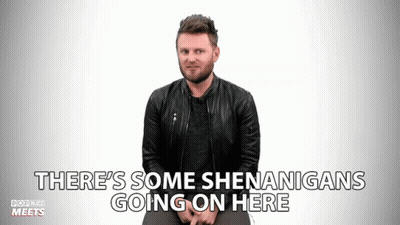 A Man In A Black Jacket Says There 'S Some Shenanigans Going On Here On A White Background GIF