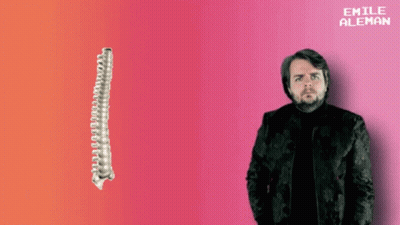 A Man In A Black Jacket Stands In Front Of A Pink Background With Emile Aleman Written On It GIF