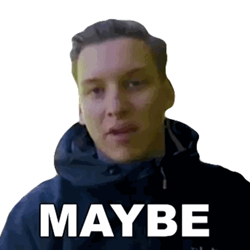 A Man In A Black Jacket With The Word Maybe Written On His Face Sticker
