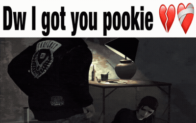 A Man In A Black Jacket With The Words Dw I Got You Pookie On It GIF