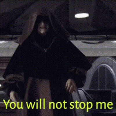 A Man In A Black Robe With The Words You Will Not Stop Me Written Below Him GIF