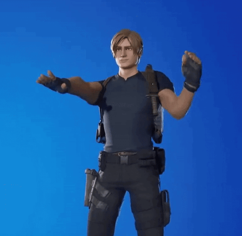A Man In A Black Shirt And Black Pants Is Standing With His Hands On His Hips On A Blue Background . GIF