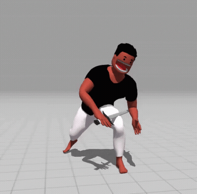 A Man In A Black Shirt And White Pants Is Holding A Knife In His Hand GIF
