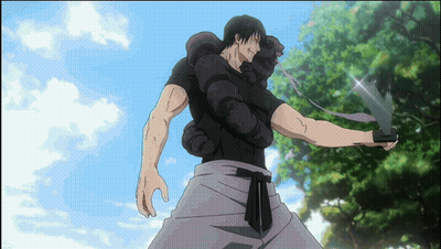 A Man In A Black Shirt Is Holding A Sword GIF