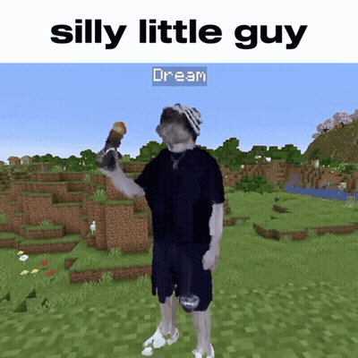 A Man In A Black Shirt Is Holding An Ice Cream Cone In A Minecraft World With The Words Silly Little Guy Above Him GIF