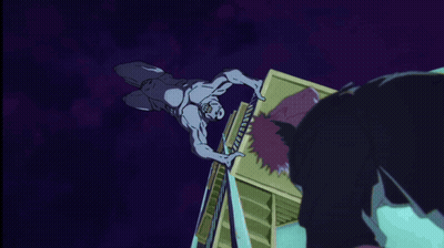 A Man In A Black Shirt Is Leaning On A Railing On A Set Of Stairs GIF