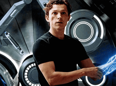 A Man In A Black Shirt Is Shaking Someone 'S Hand With A Blue Light Behind Him GIF