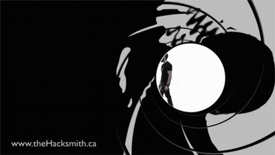 A Man In A Black Shirt Is Standing In The Center Of A Gun Barrel With The Website Www.thehacksmith.ca Below GIF